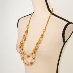 Antique inspired bohemian vibe beaded cluster necklace gold look chain boho chic